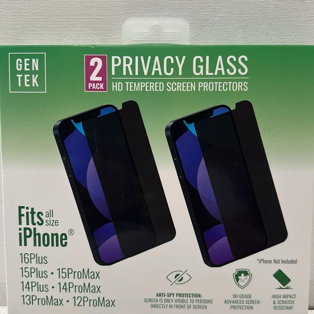 GENTEK (2) Pack Privacy Glass - HD Tempered Screen Protectors.